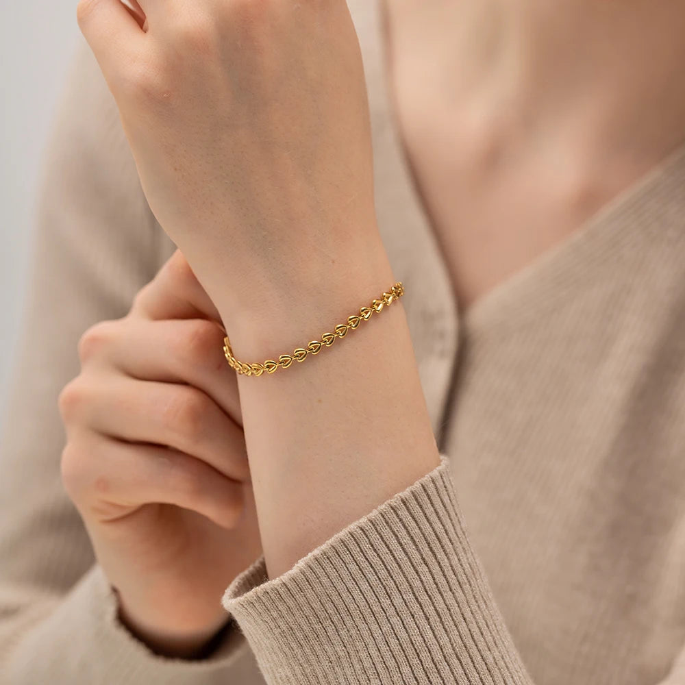 Vergulde Hartjesketting Armband voor Dames | Waterdichte & Niet-Aanlopende Verstelbare Sieraden
