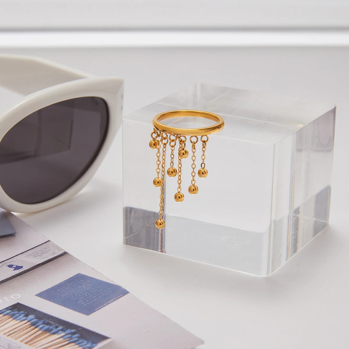Chic & Trendy Dangle Charm Ring Set - Stackable Gold and Silver Stainless Steel