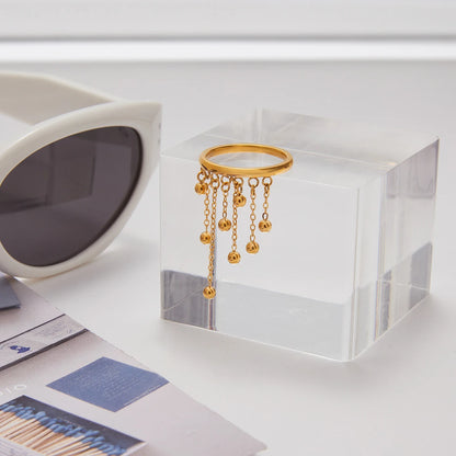 Chic & Trendy Dangle Charm Ring Set - Stackable Gold and Silver Stainless Steel