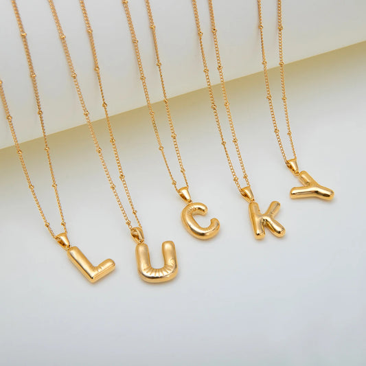 18K Gouden Ballon Bubbels Ketting | Minimalistische Initiaal Hanger | Roestvrijstalen Damesmode Sieraden