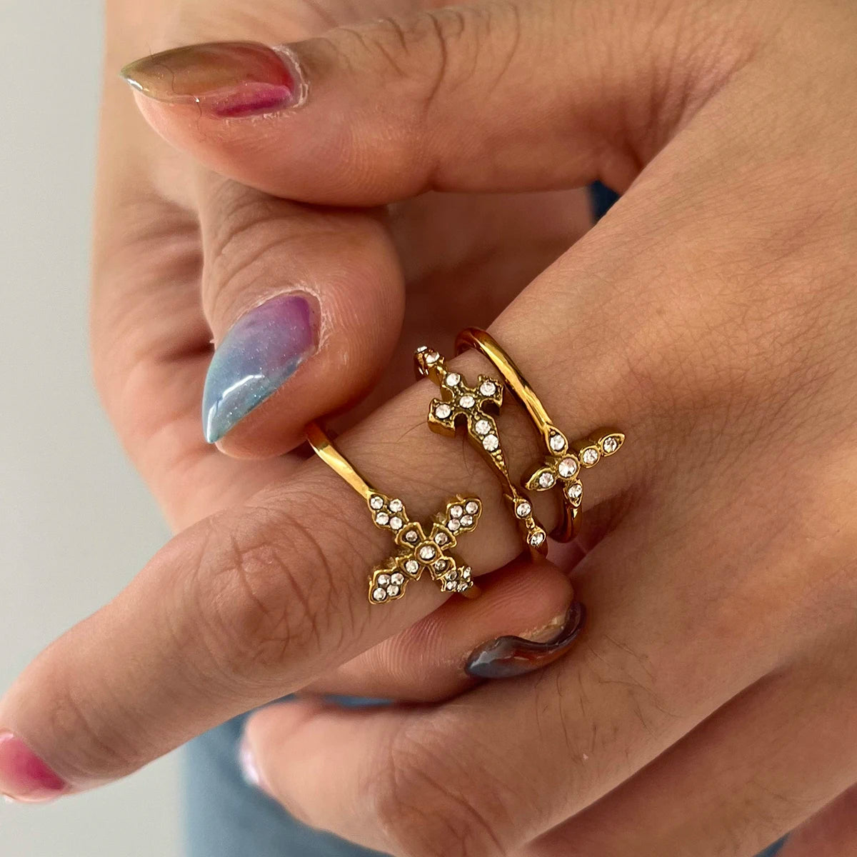 Dainty 18K Gold Plated Cross Ring | Minimalist Christian Jewelry | Stackable Cubic Zirconia Faith Band | Tarnish-Proof Ring