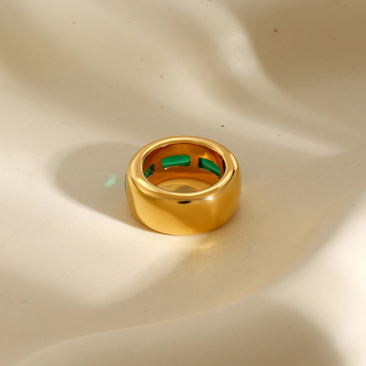 18K Gold Plated Chunky Gemstone Ring – Waterproof, Tarnish-Free Statement Jewellery