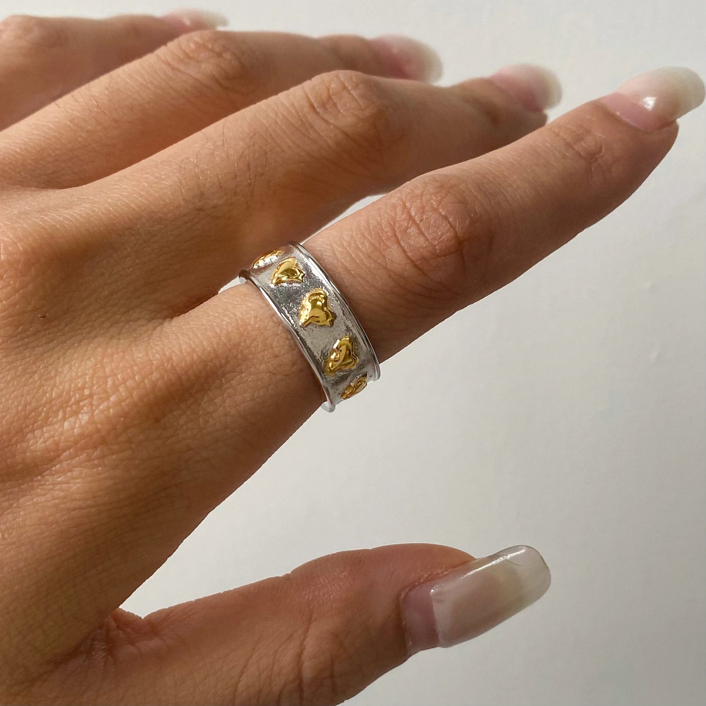 18K Gold Plated Two-Tone Heart Cuff Ring – Waterproof, Tarnish-Free Statement Jewellery