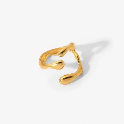 Chunky Wavy Contour Ring | 18K Gold Plated Molten Adjustable Band | Organic Waterproof Stainless Steel Statement Jewelry