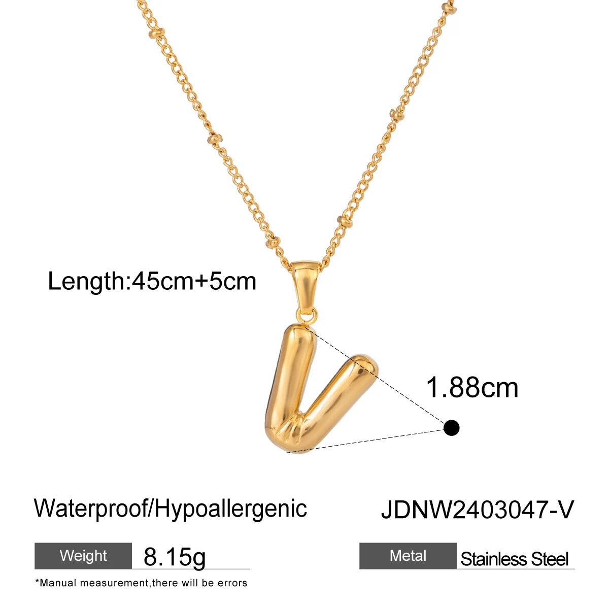 18K Gold Balloon Bubble Necklace | Minimalist Initial Letter Pendant | Stainless Steel Women’s Fashion Jewelry