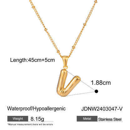 18K Gold Balloon Bubble Necklace | Minimalist Initial Letter Pendant | Stainless Steel Women’s Fashion Jewelry