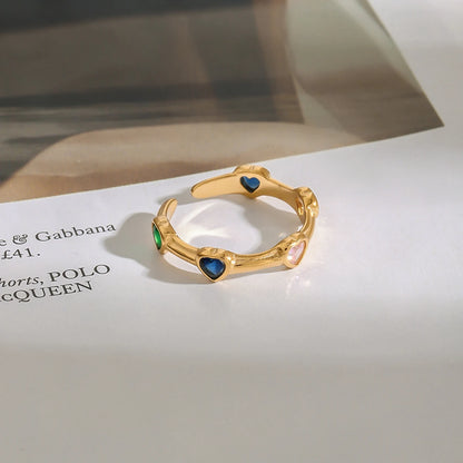 Rainbow Heart Gold Adjustable Ring – Multicolor Gemstone Band (Cute & Trendy)