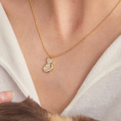 18K Vergulde Kristallen Kat Hanger Ketting | Elegante Kattenliefhebber Sieraden