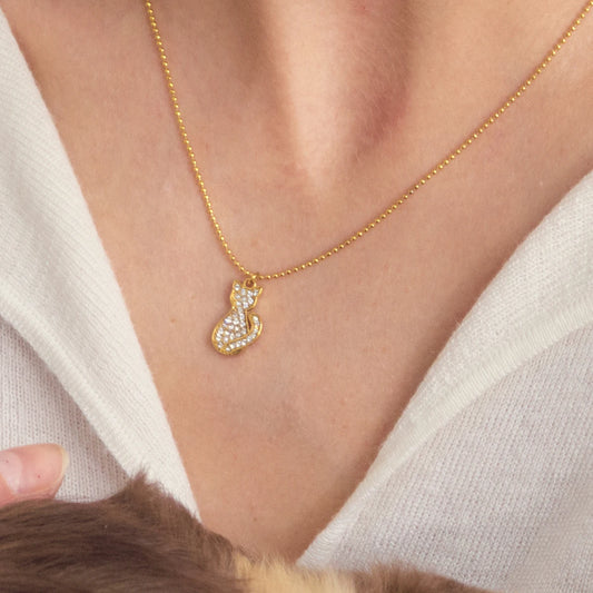 18K Vergulde Kristallen Kat Hanger Ketting | Elegante Kattenliefhebber Sieraden