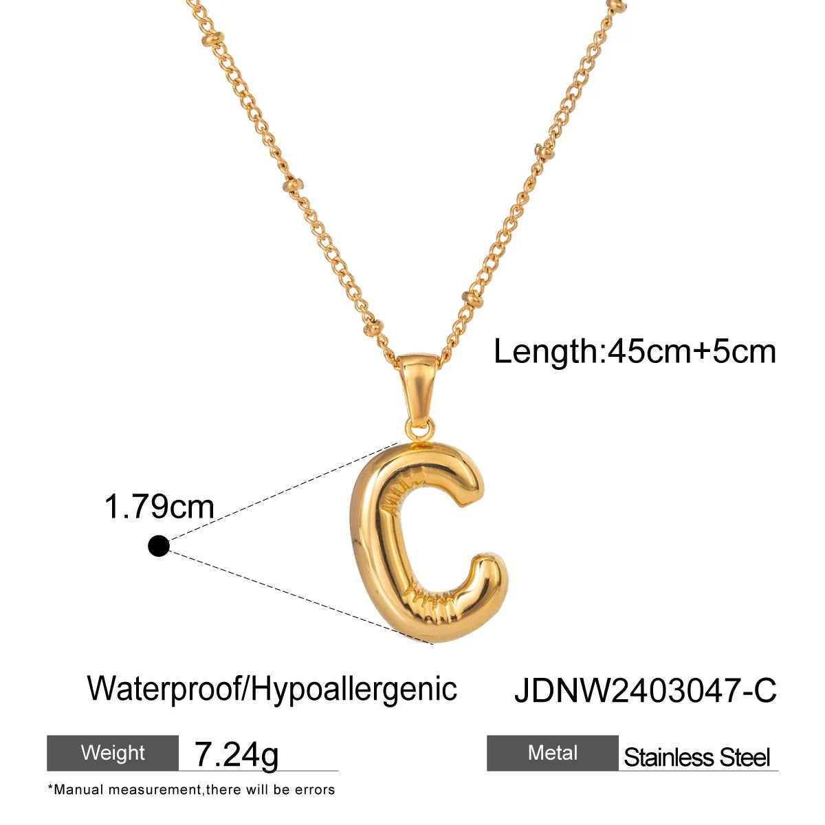 18K Gold Balloon Bubble Necklace | Minimalist Initial Letter Pendant | Stainless Steel Women’s Fashion Jewelry