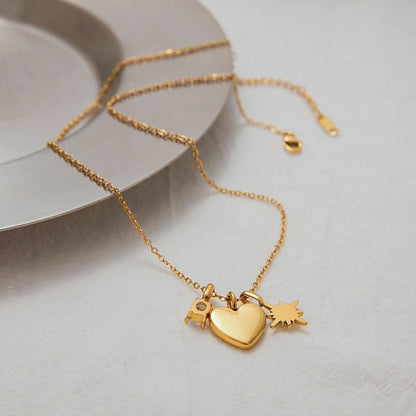 Dainty Gold "MOM" Heart Charm Necklace | Mother's Day Gift & Solitaire