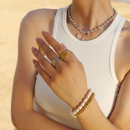18K Gold Plated Heart Band Ring – Waterproof, Tarnish-Free Statement Ring (Gold & Silver)