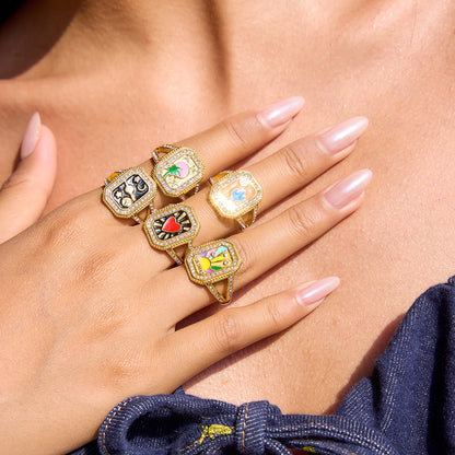 18K Gold Plated Enamel Signet Rings for Women – Waterproof & Tarnish-Free Jewellery & Jewelry