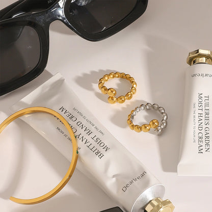 18K Vergulde Bubble Kraal Open Ring | Verstelbare Waterdichte Ball Chain Ring | Verkrijgbaar in Goud & Zilver