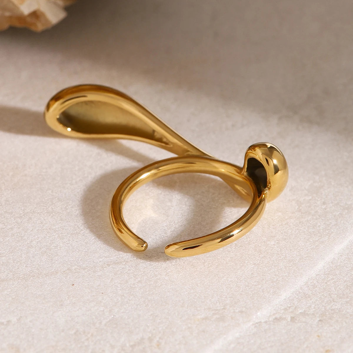 18K Gold Plated Liquid Teardrop Open Ring | Waterproof Molten Drop Sculptural Ring | Available in Gold & Silver