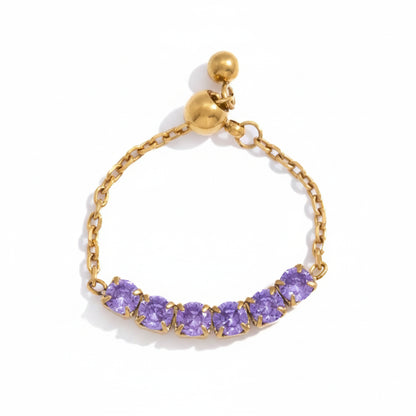 18K Verguld Kleurrijk Kristal Verstelbare Kettingring | Waterdichte Fijn Gouden Kettingring | 6 Stijlen — Blauw, Lavendel, Roze, Vlinder & Multi-Stone
