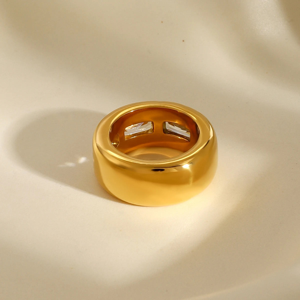 18K Gold Plated Chunky Gemstone Ring – Waterproof, Tarnish-Free Statement Jewellery