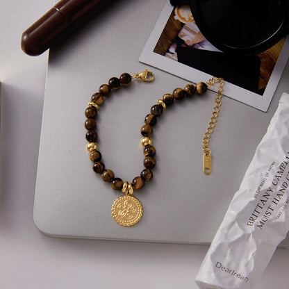 Gold Plated Tiger Eye Charm Bracelet for Women | Waterproof & Tarnish-Free Beaded Jewelry