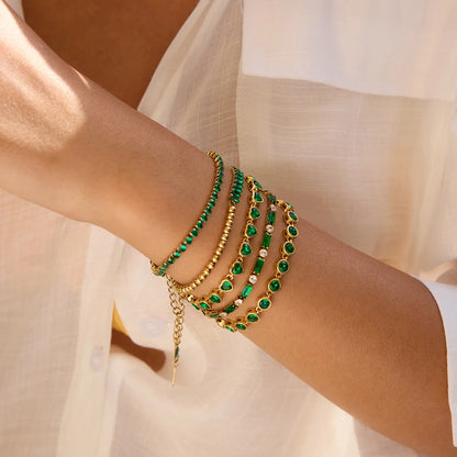 Gold Plated Emerald Green Bracelet Set for Women | Waterproof & Tarnish-Free Stackable Jewelry