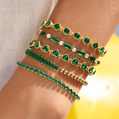 Gold Plated Emerald Green Bracelet Set for Women | Waterproof & Tarnish-Free Stackable Jewelry