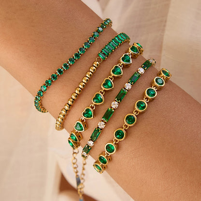 Gold Plated Emerald Green Bracelet Set for Women | Waterproof & Tarnish-Free Stackable Jewelry