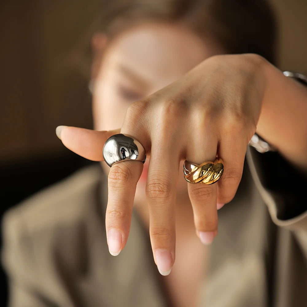 18K Gold Plated Dome Statement Ring – Waterproof, Tarnish-Free Chunky Jewellery (Gold & Silver)