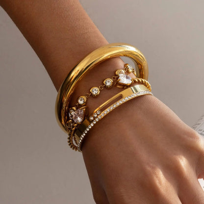 18K Gold Plated Bracelet Stack | Waterproof Bangle & Chain Bracelet Collection | CZ Crystal Gold Wrist Stack Gift Set