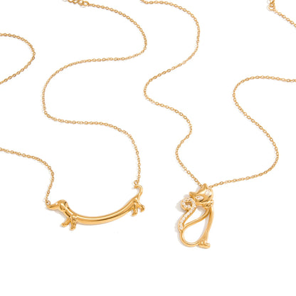18K vergulde honden- en kattenketting | Dierenliefhebber dierlijke bedelketting voor honden- en kattenliefhebbers