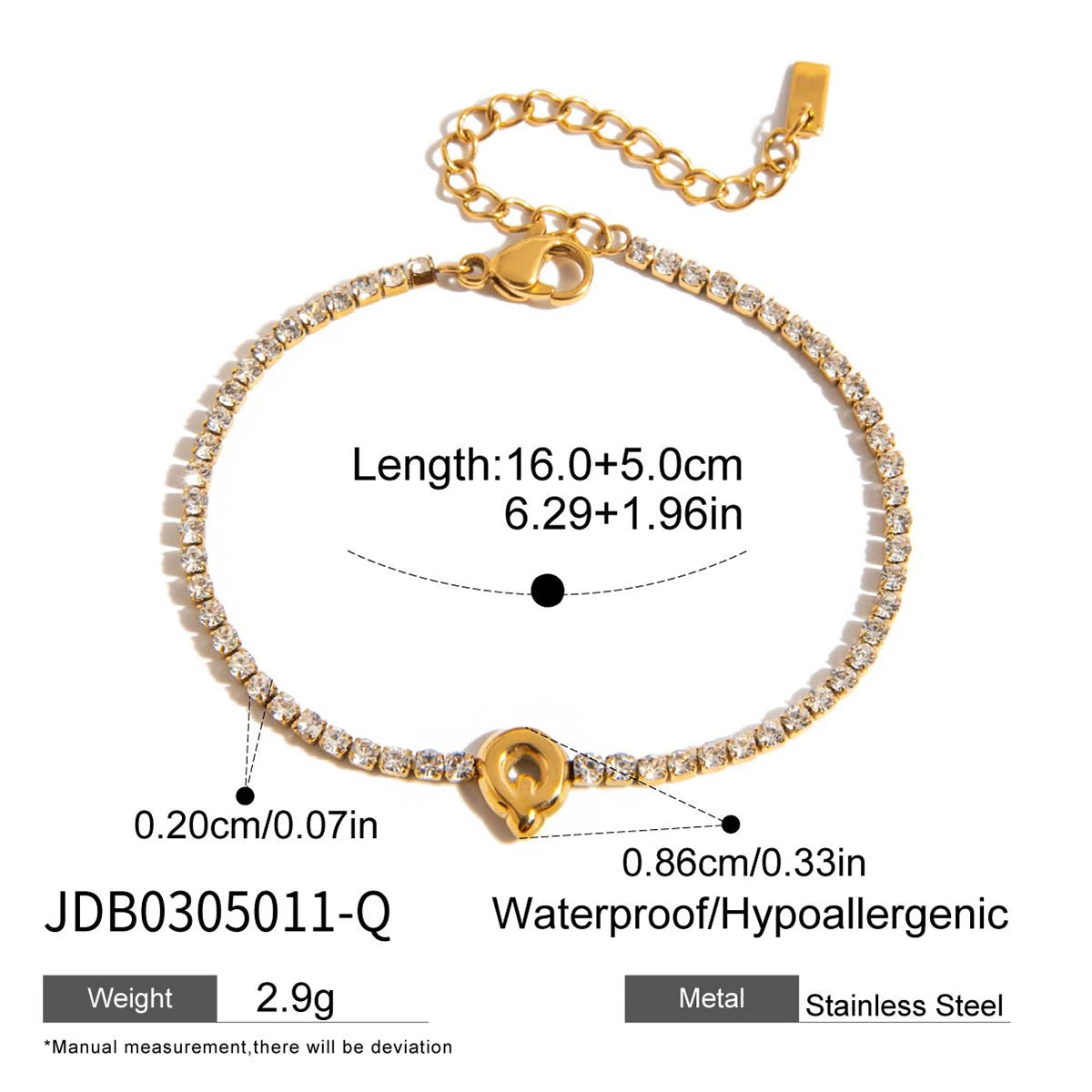 Premium 18K Gold Plated Initial Hand Bracelet for Women – Waterproof & Tarnish-Free Luxury Jewellery & Jewelry