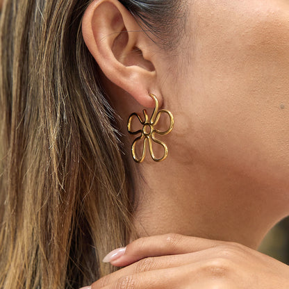 18K Gold Plated Abstract Flower Statement Earrings for Women – Waterproof Tarnish Free Stainless Steel Jewellery