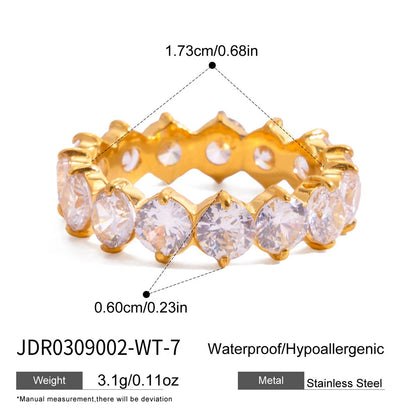 Luxurious Gold Plated Ruby Eternity Ring | Stackable Pink Gemstone Band | Dainty Full Circle Jewelry for Women