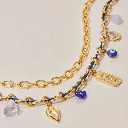 Duivelsoog Natuursteen Hanger Dubbele Lagen Touwketting Ketting Roestvrijstalen Hanger Dames Sieraden