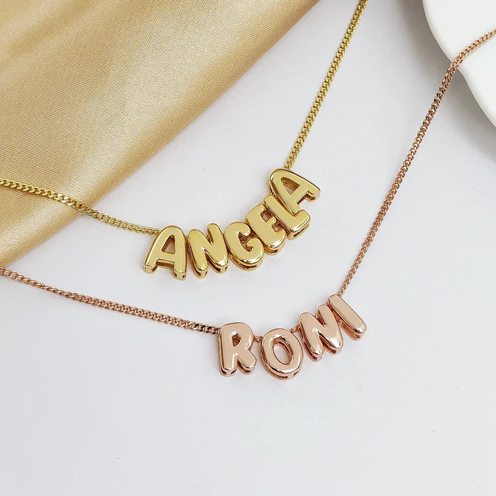 18K Gold Balloon Bubble Necklace | Minimalist Initial Letter Pendant | Stainless Steel Women’s Fashion Jewelry