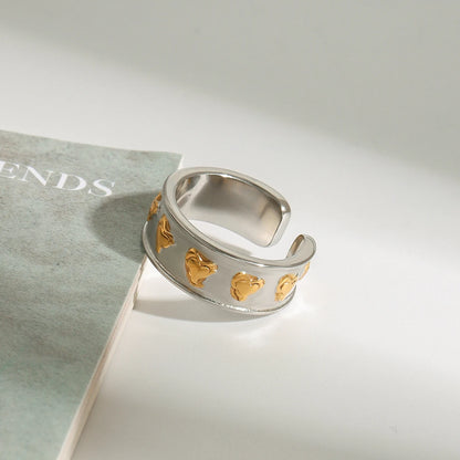 18K Gold Plated Two-Tone Heart Cuff Ring – Waterproof, Tarnish-Free Statement Jewellery
