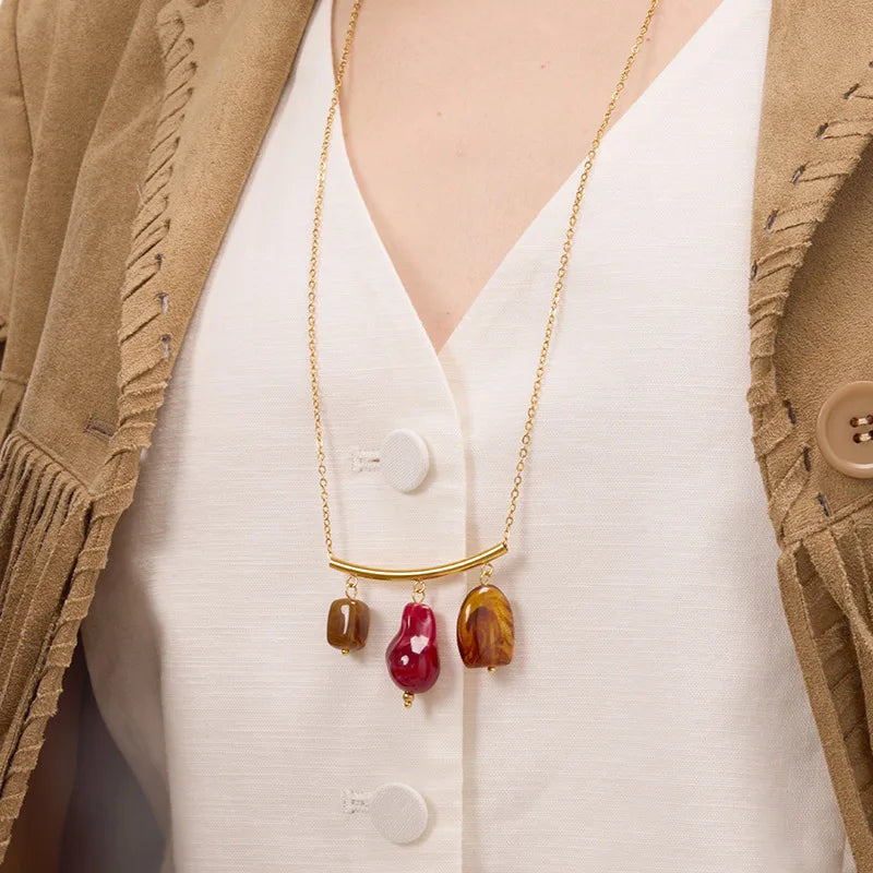 Vintage Agaat Hars Hanger 18K Vergulde Charm Ketting Collectie – Waterdichte, Vlekbestendige Statement Sieraden