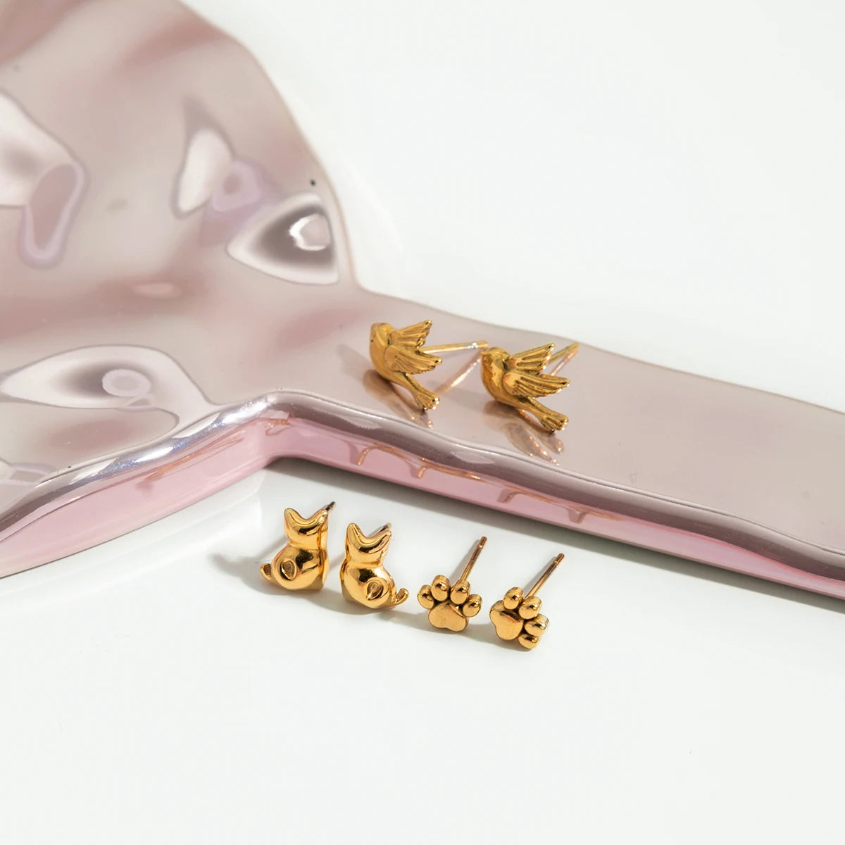 Leuke Kattenpoot Vogel Oorbellen voor Vrouwen 3 Paar/Set 18K Vergulde Roestvrijstalen Oorbellen Mode Sieraden Meisjes Cadeau