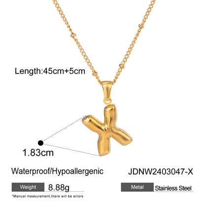 18K Gold Balloon Bubble Necklace | Minimalist Initial Letter Pendant | Stainless Steel Women’s Fashion Jewelry