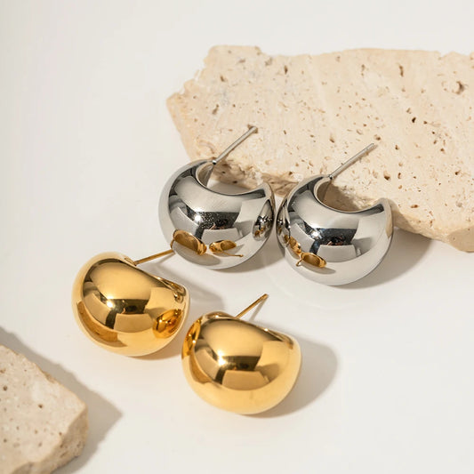Chunky Hoop Stud Earrings for Women – Gold Plated Waterproof Tarnish Free Stainless Steel Fashion Jewellery