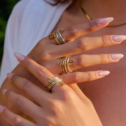 Edgy Safety Pin Stackable Ring Set | Mixed Metal Gold & Silver Tone Stainless Steel
