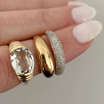 18K Gold Plated Oval Gemstone Ring – Waterproof, Tarnish-Free Statement Jewellery