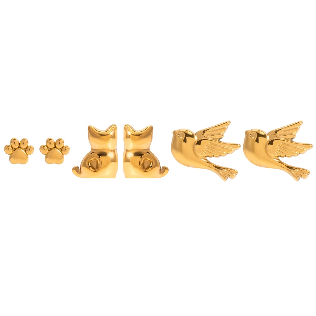 Leuke Kattenpoot Vogel Oorbellen voor Vrouwen 3 Paar/Set 18K Vergulde Roestvrijstalen Oorbellen Mode Sieraden Meisjes Cadeau