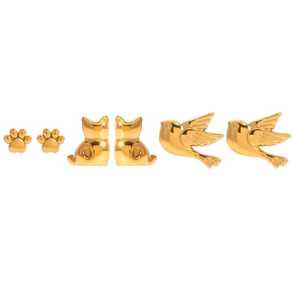 Leuke Kattenpoot Vogel Oorbellen voor Vrouwen 3 Paar/Set 18K Vergulde Roestvrijstalen Oorbellen Mode Sieraden Meisjes Cadeau
