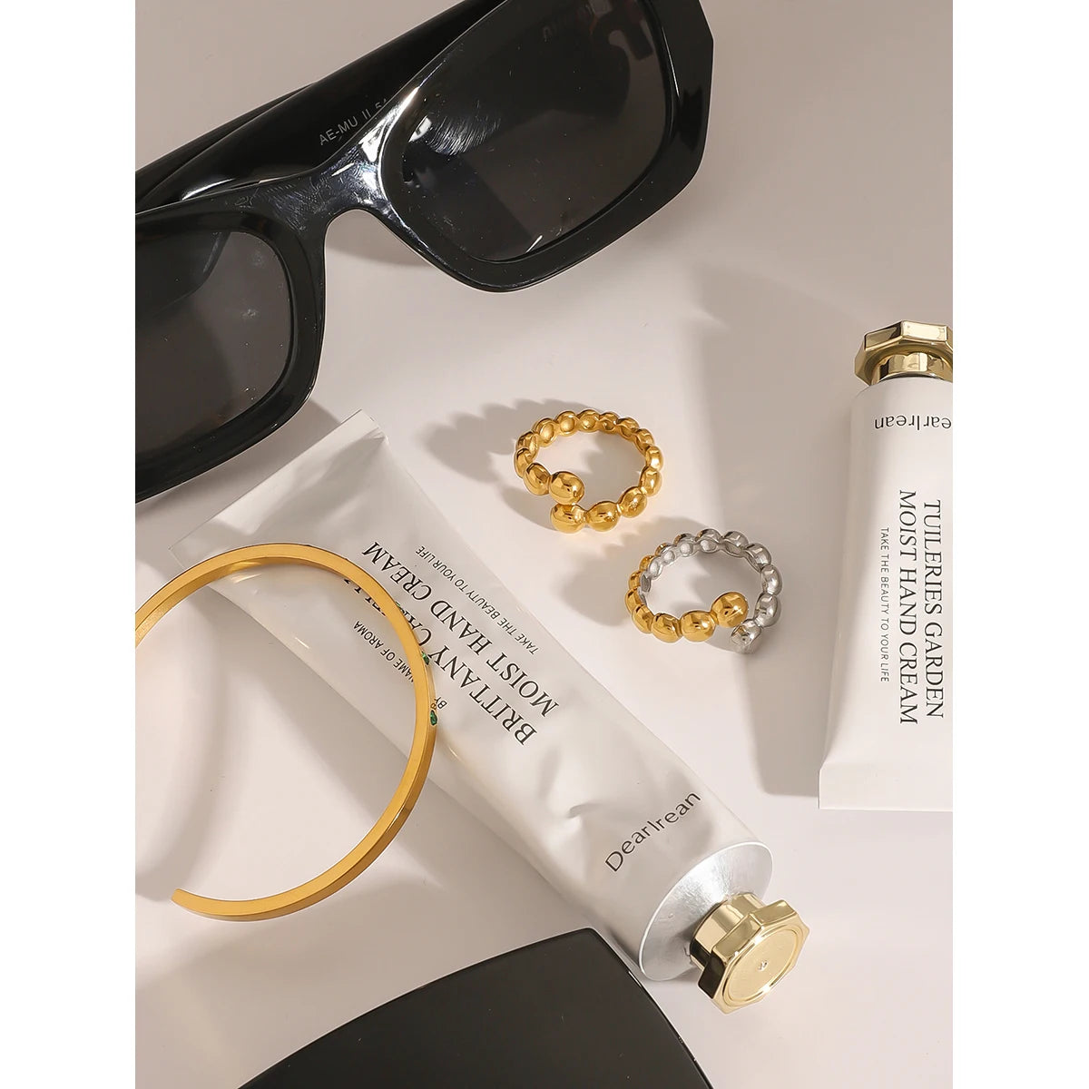 18K Vergulde Bubble Kraal Open Ring | Verstelbare Waterdichte Ball Chain Ring | Verkrijgbaar in Goud & Zilver
