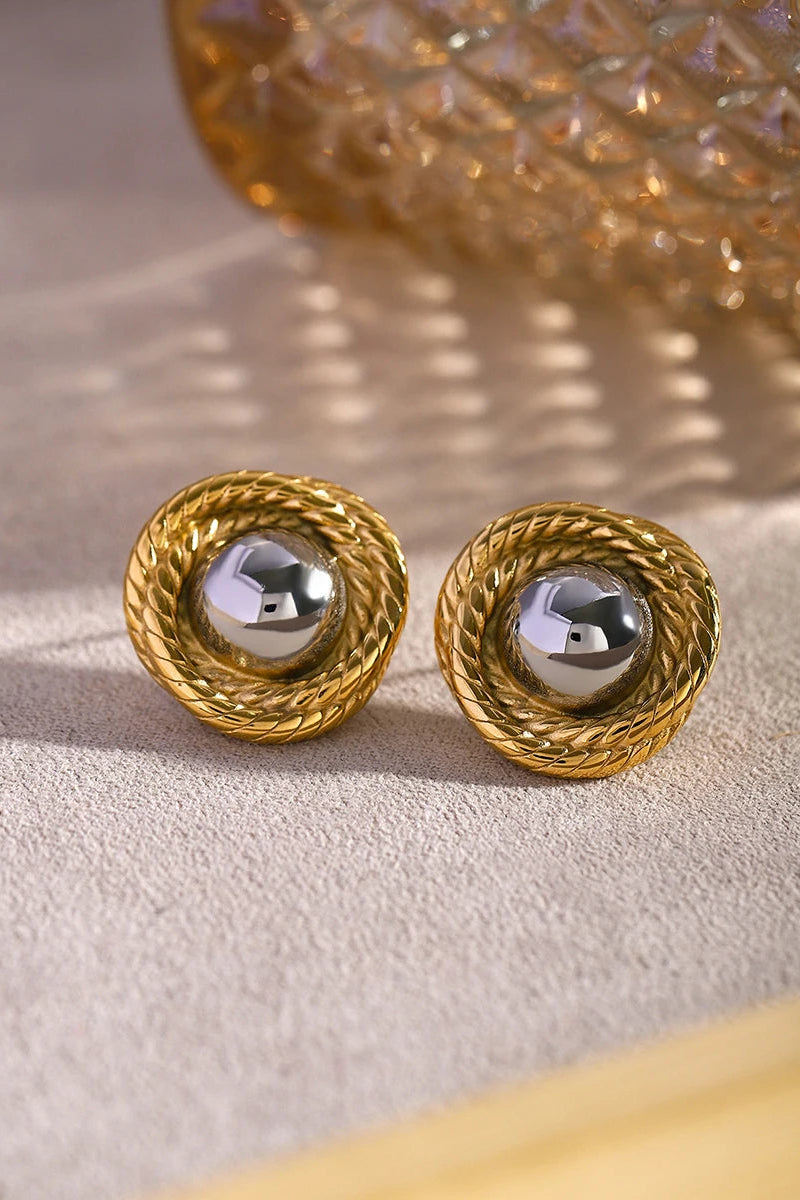 18K Gold Plated Textured Round Stud Earrings for Women – Waterproof Tarnish Free Stainless Steel Jewellery