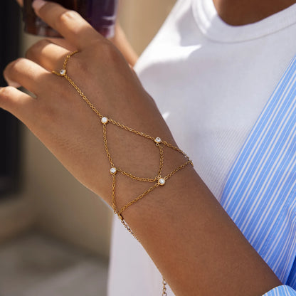 18K Verguld Kristallen Handketting Armband – Waterdicht, Aanslagvrij, Verstelbaar Handharnas Sieraad voor Vrouwen