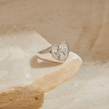 Vintage Cherub Hart Ring | Verguld & Verzilverd Engelen Ring | Waterdichte Chunky Esthetische Statement Sieraden