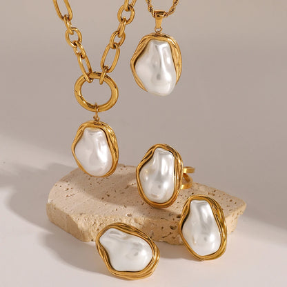 Premium 18K Gold Plated Pearl Necklace, Earrings & Ring Set for Women – Waterproof & Tarnish-Free Luxury Jewellery & Jewelry
