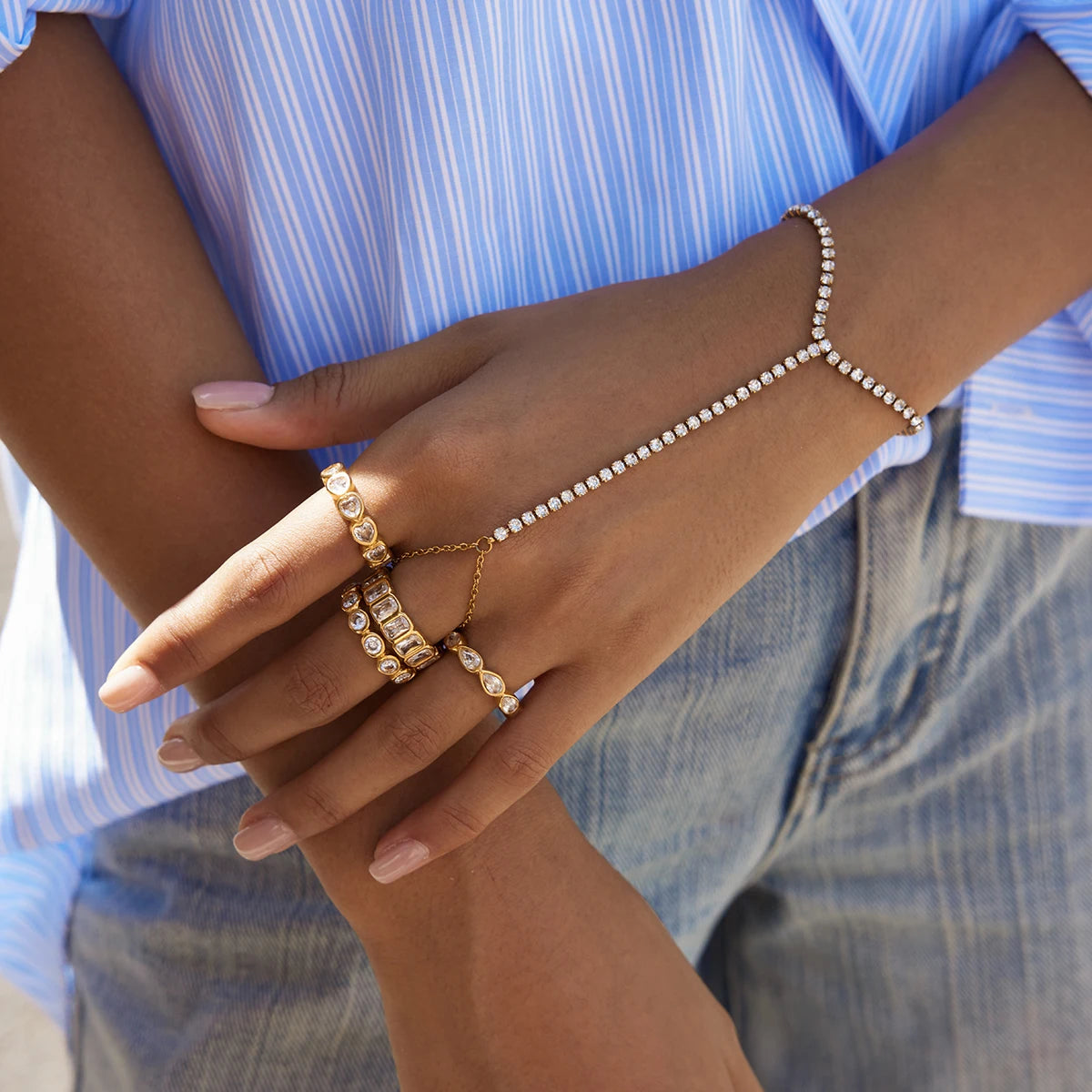 Kristallen Handketting Armband voor Dames | Verguld Waterdicht Aanslagvrij Hand Harness Sieraad