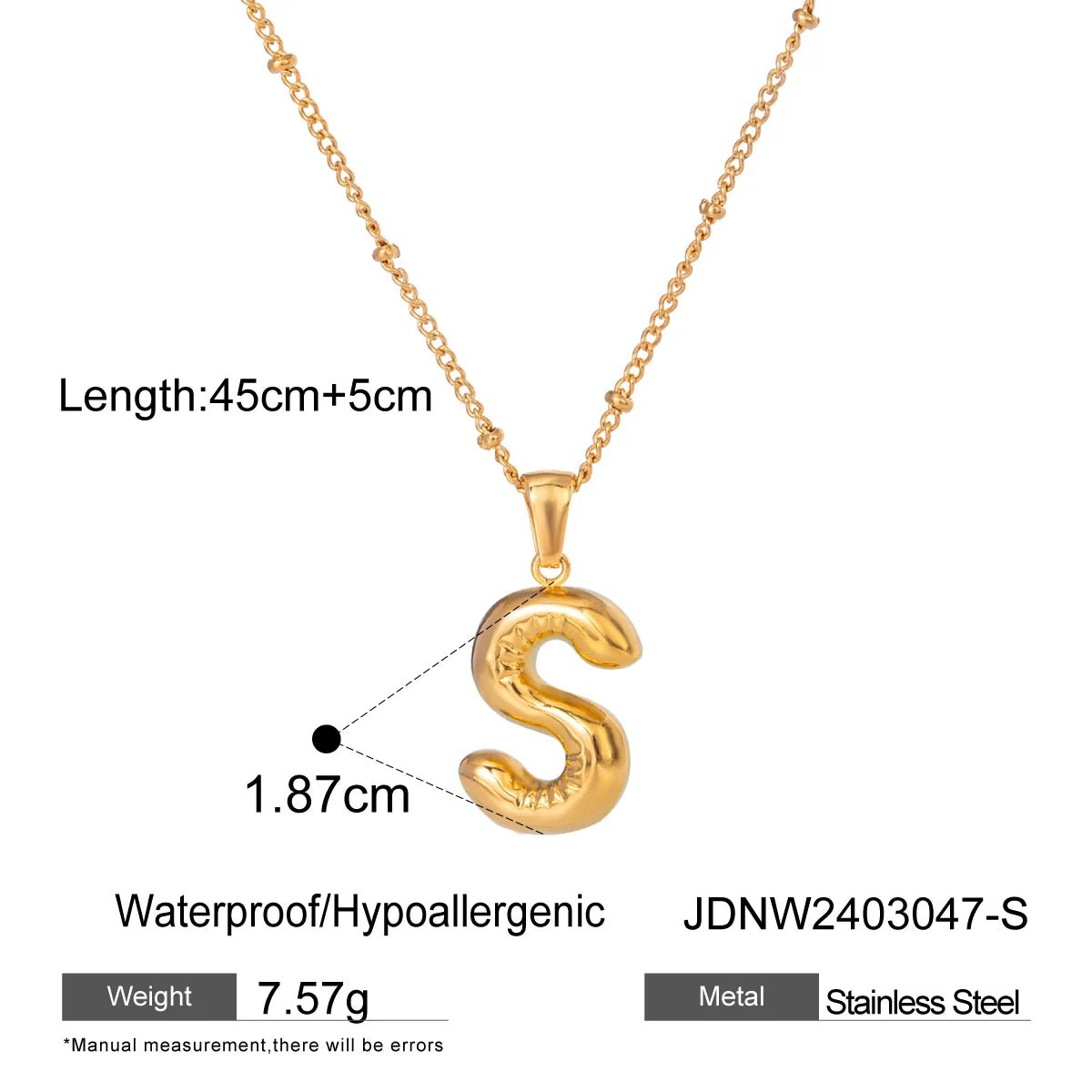 18K Gold Balloon Bubble Necklace | Minimalist Initial Letter Pendant | Stainless Steel Women’s Fashion Jewelry