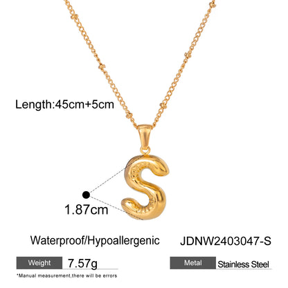 18K Gold Balloon Bubble Necklace | Minimalist Initial Letter Pendant | Stainless Steel Women’s Fashion Jewelry